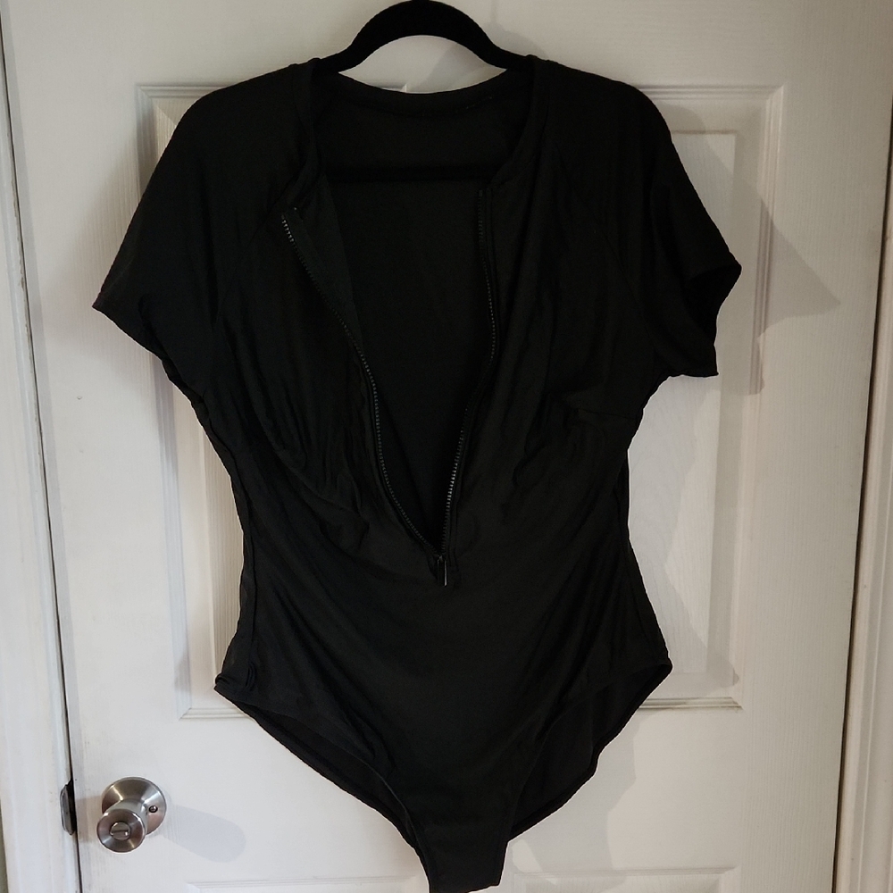 Catalina Black Fitted Wrap Bodysuit